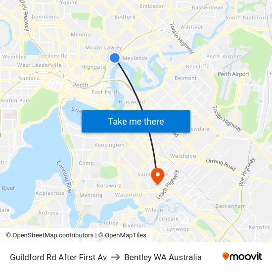 Guildford Rd After First Av to Bentley WA Australia map