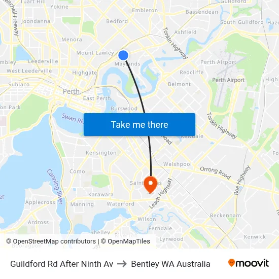 Guildford Rd After Ninth Av to Bentley WA Australia map