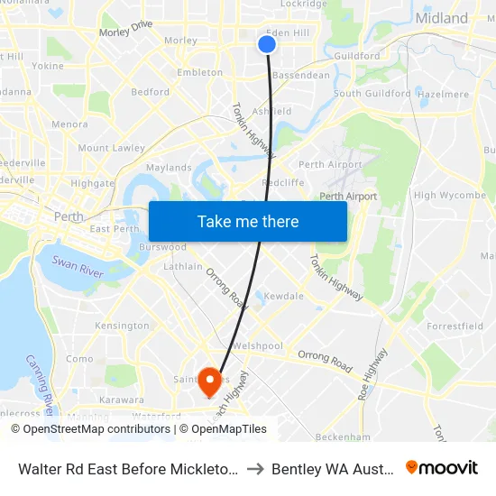Walter Rd East Before Mickleton Tce to Bentley WA Australia map