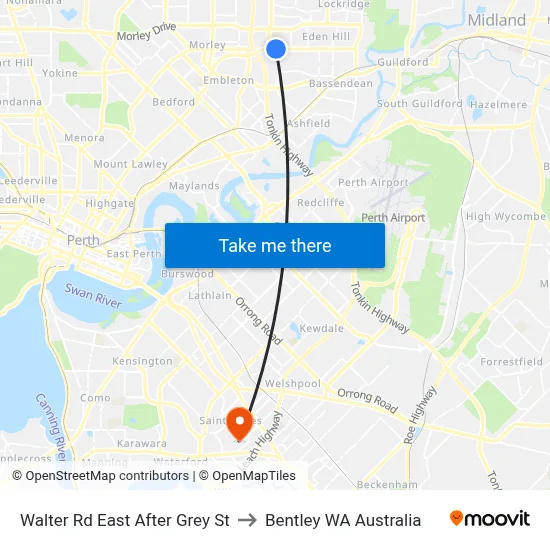 Walter Rd East After Grey St to Bentley WA Australia map