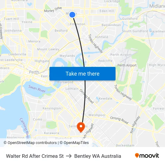 Walter Rd After Crimea St to Bentley WA Australia map