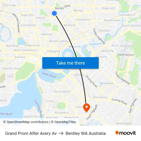 Grand Prom After Avery Av to Bentley WA Australia map