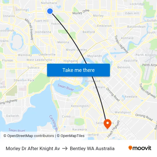 Morley Dr After Knight Av to Bentley WA Australia map