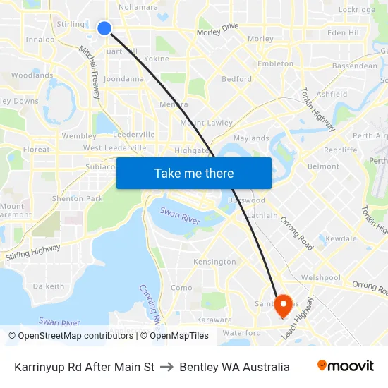 Karrinyup Rd After Main St to Bentley WA Australia map
