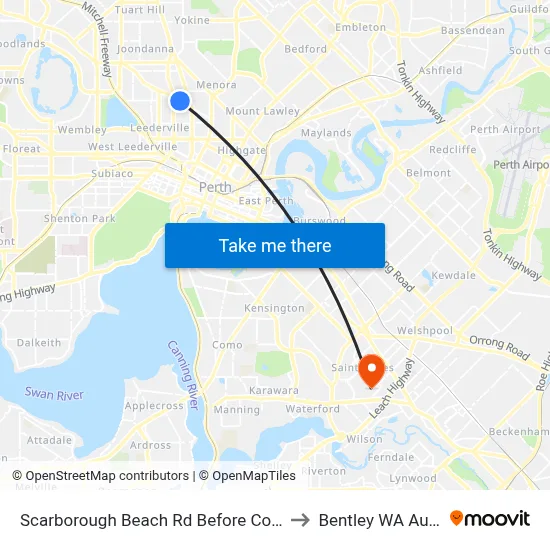 Scarborough Beach Rd Before Coronation St to Bentley WA Australia map