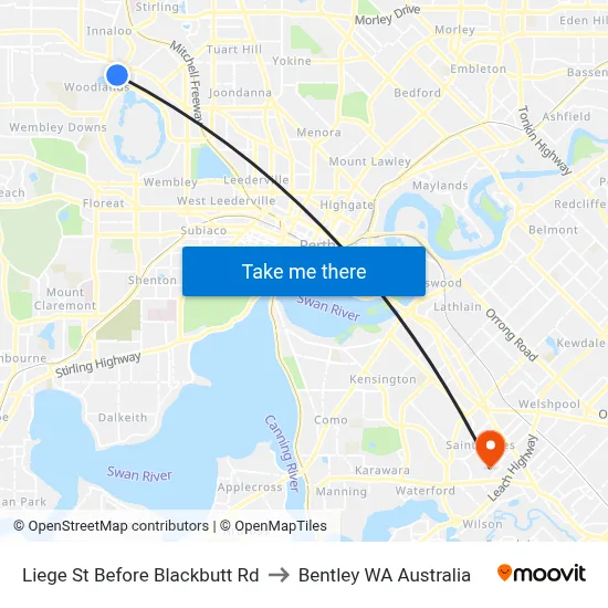 Liege St Before Blackbutt Rd to Bentley WA Australia map
