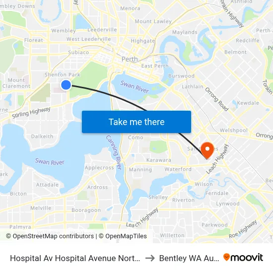 Hospital Av Hospital Avenue North Cat Id 114 to Bentley WA Australia map