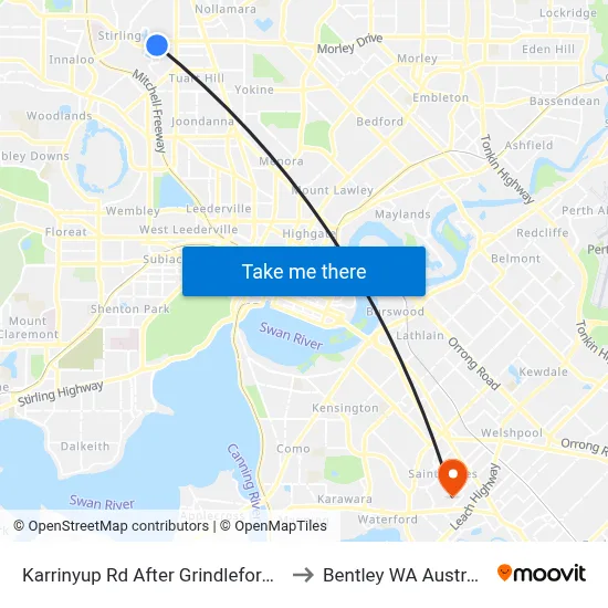 Karrinyup Rd After Grindleford Dr to Bentley WA Australia map