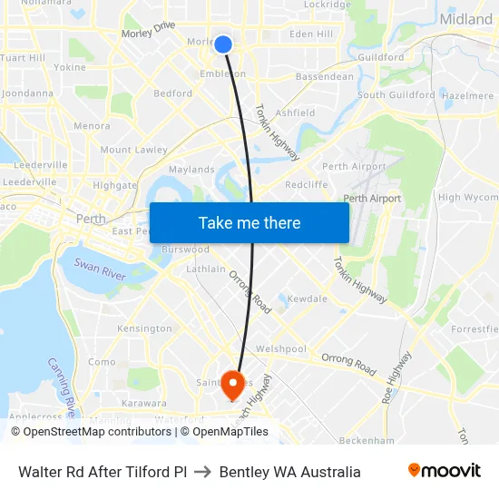 Walter Rd After Tilford Pl to Bentley WA Australia map