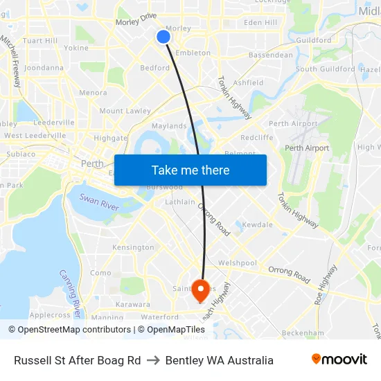Russell St After Boag Rd to Bentley WA Australia map