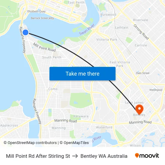 Mill Point Rd After Stirling St to Bentley WA Australia map