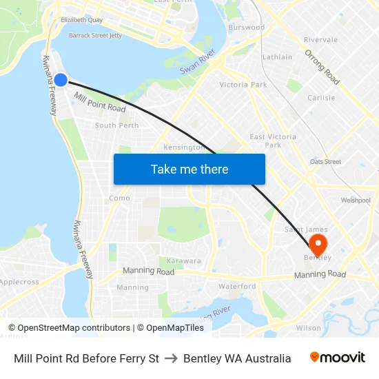 Mill Point Rd Before Ferry St to Bentley WA Australia map