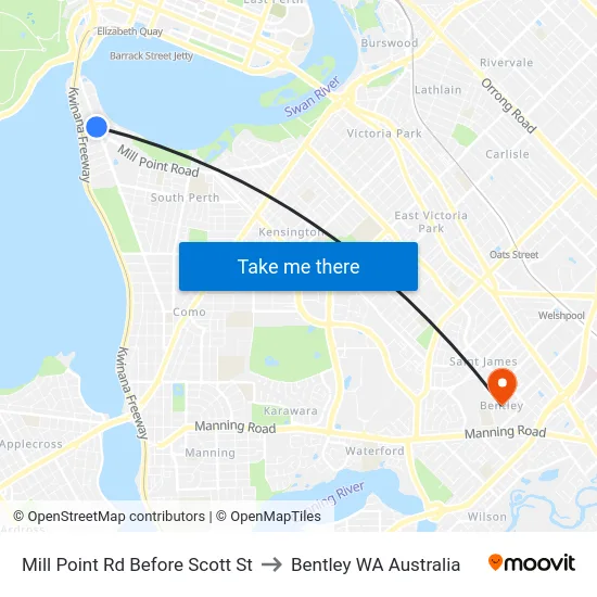 Mill Point Rd Before Scott St to Bentley WA Australia map