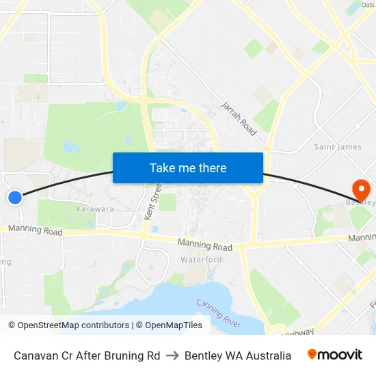 Canavan Cr After Bruning Rd to Bentley WA Australia map