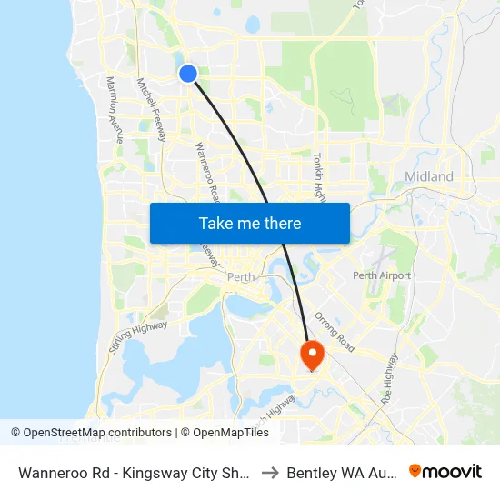 Wanneroo Rd - Kingsway City Shopping Ctr to Bentley WA Australia map