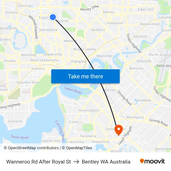 Wanneroo Rd After Royal St to Bentley WA Australia map