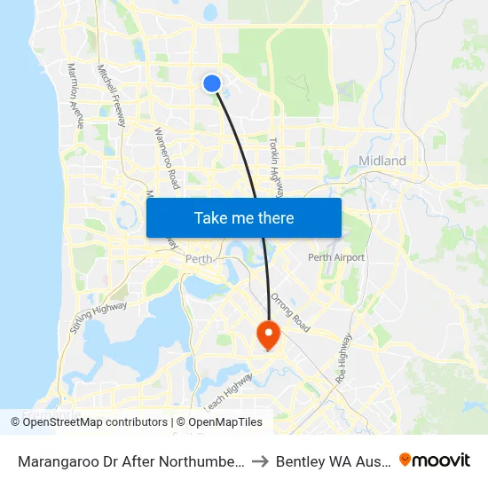Marangaroo Dr After Northumberland Av to Bentley WA Australia map