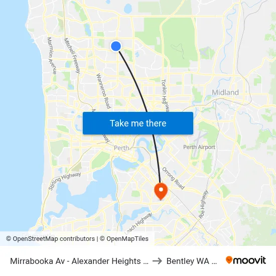 Mirrabooka Av - Alexander Heights Shop Ctr Stand 2 to Bentley WA Australia map