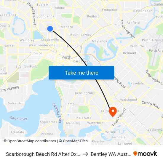 Scarborough Beach Rd After Oxford St to Bentley WA Australia map