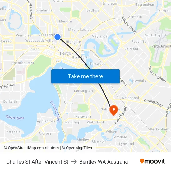 Charles St After Vincent St to Bentley WA Australia map