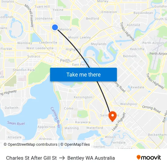 Charles St After Gill St to Bentley WA Australia map