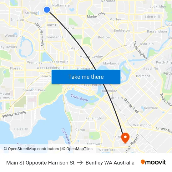 Main St Opposite Harrison St to Bentley WA Australia map