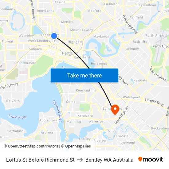 Loftus St Before Richmond St to Bentley WA Australia map
