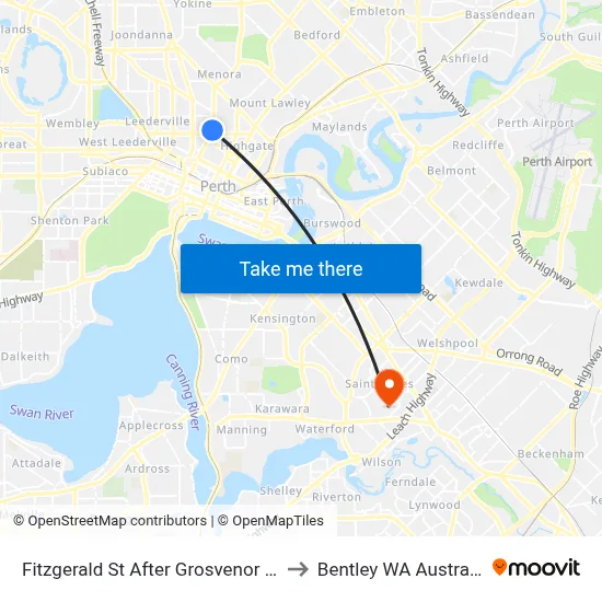 Fitzgerald St After Grosvenor Rd to Bentley WA Australia map