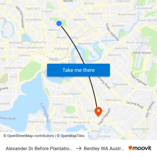 Alexander Dr Before Plantation St to Bentley WA Australia map