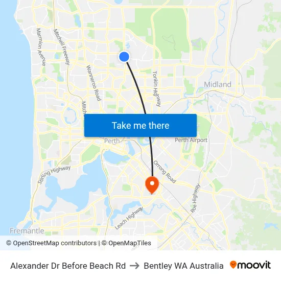 Alexander Dr Before Beach Rd to Bentley WA Australia map
