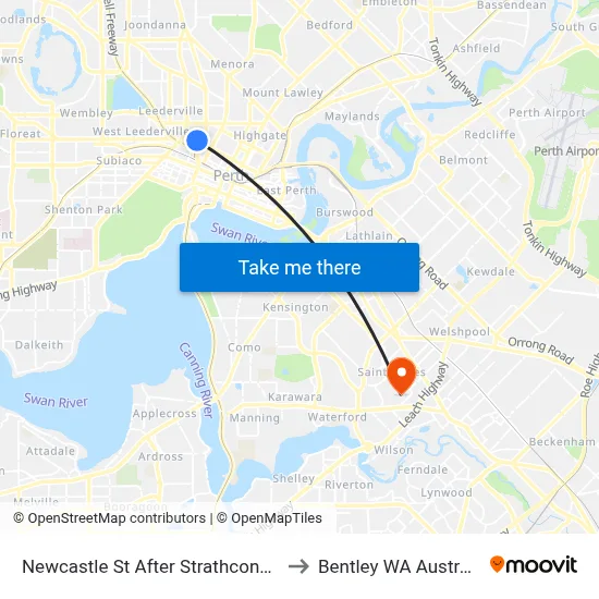 Newcastle St After Strathcona St to Bentley WA Australia map