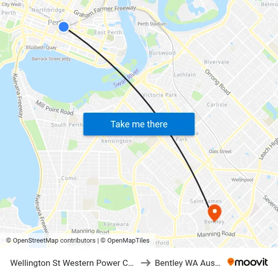 Wellington St Western Power Cat Id 68 to Bentley WA Australia map