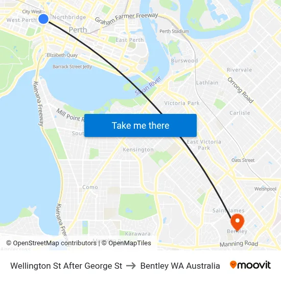 Wellington St After George St to Bentley WA Australia map