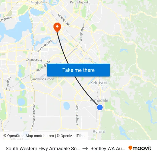 South Western Hwy Armadale Snr High Sch to Bentley WA Australia map