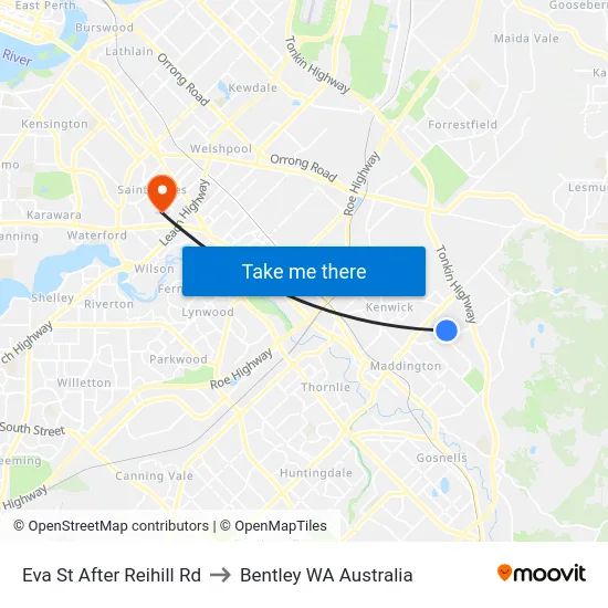 Eva St After Reihill Rd to Bentley WA Australia map