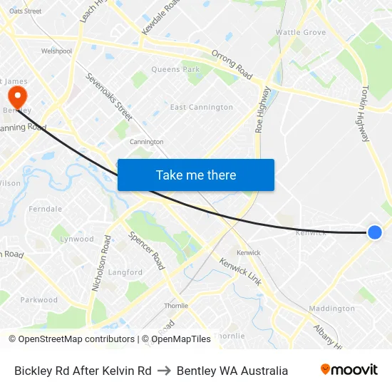 Bickley Rd After Kelvin Rd to Bentley WA Australia map