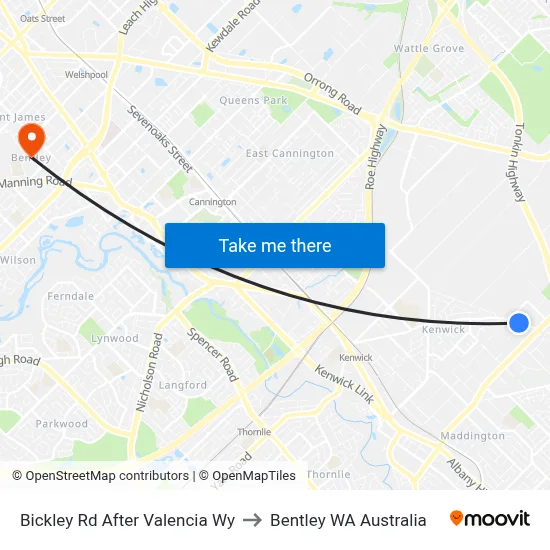 Bickley Rd After Valencia Wy to Bentley WA Australia map