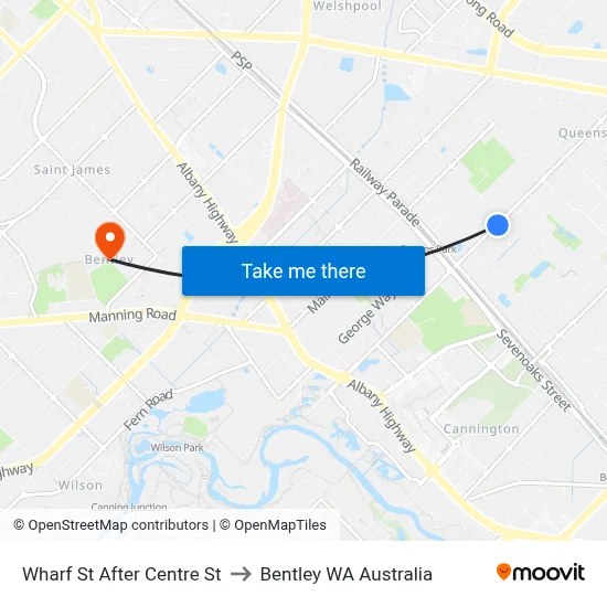 Wharf St After Centre St to Bentley WA Australia map