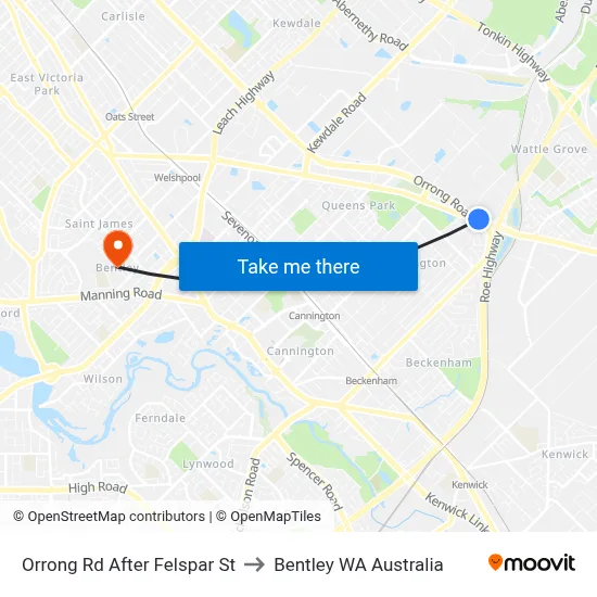 Orrong Rd After Felspar St to Bentley WA Australia map