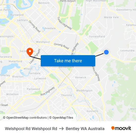 Welshpool Rd Welshpool Rd to Bentley WA Australia map