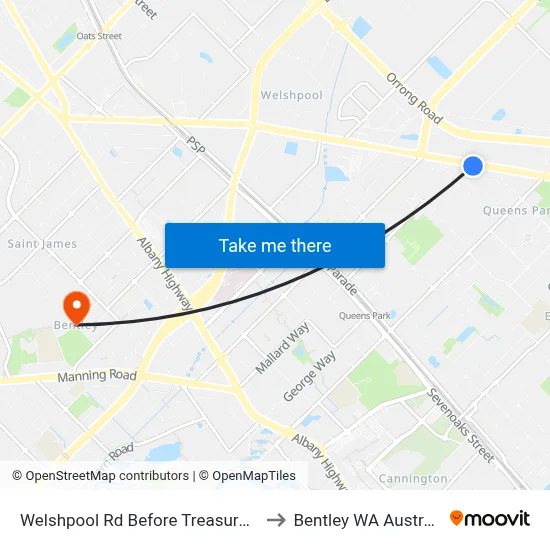 Welshpool Rd Before Treasure Rd to Bentley WA Australia map