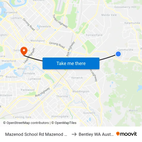 Mazenod School Rd Mazenod College to Bentley WA Australia map