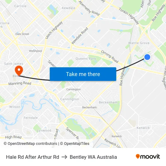 Hale Rd After Arthur Rd to Bentley WA Australia map