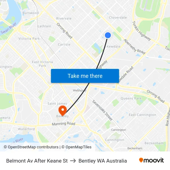 Belmont Av After Keane St to Bentley WA Australia map