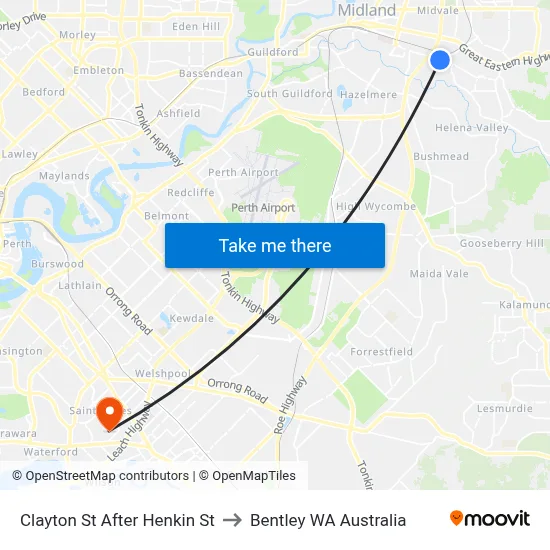 Clayton St After Henkin St to Bentley WA Australia map
