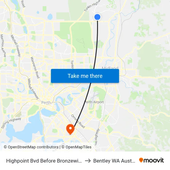 Highpoint Bvd Before Bronzewing Av to Bentley WA Australia map