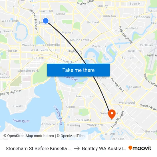 Stoneham St Before Kinsella St to Bentley WA Australia map