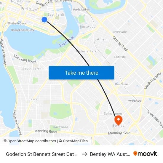 Goderich St Bennett Street Cat Id 103 to Bentley WA Australia map