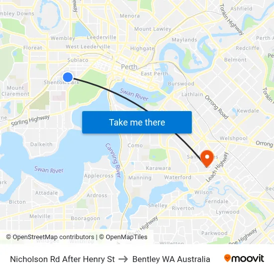 Nicholson Rd After Henry St to Bentley WA Australia map