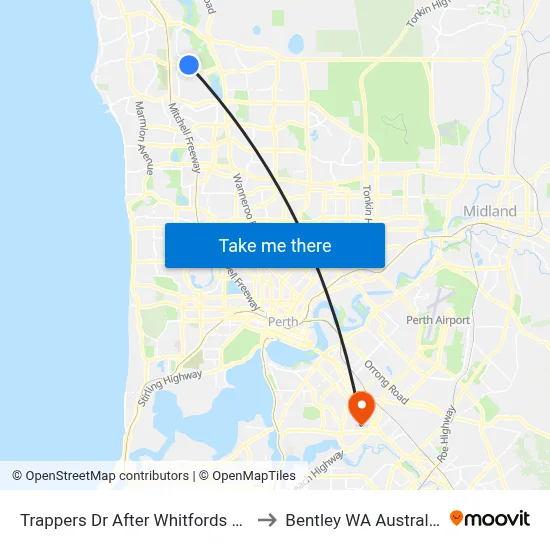 Trappers Dr After Whitfords Av to Bentley WA Australia map